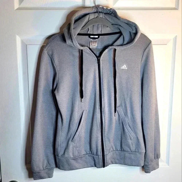 ADIDAS HOODIE GRAY ZIP-UP JACKET - Picture 1 of 8